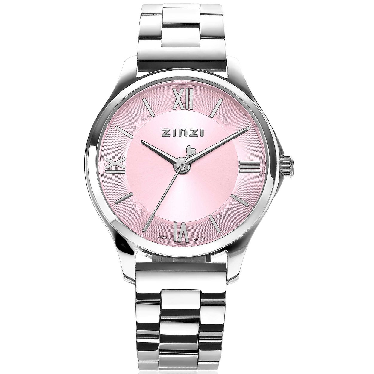 ZINZI Classy Mini horloge 30mm roze wijzerplaat stalen kast en band ZIW1241