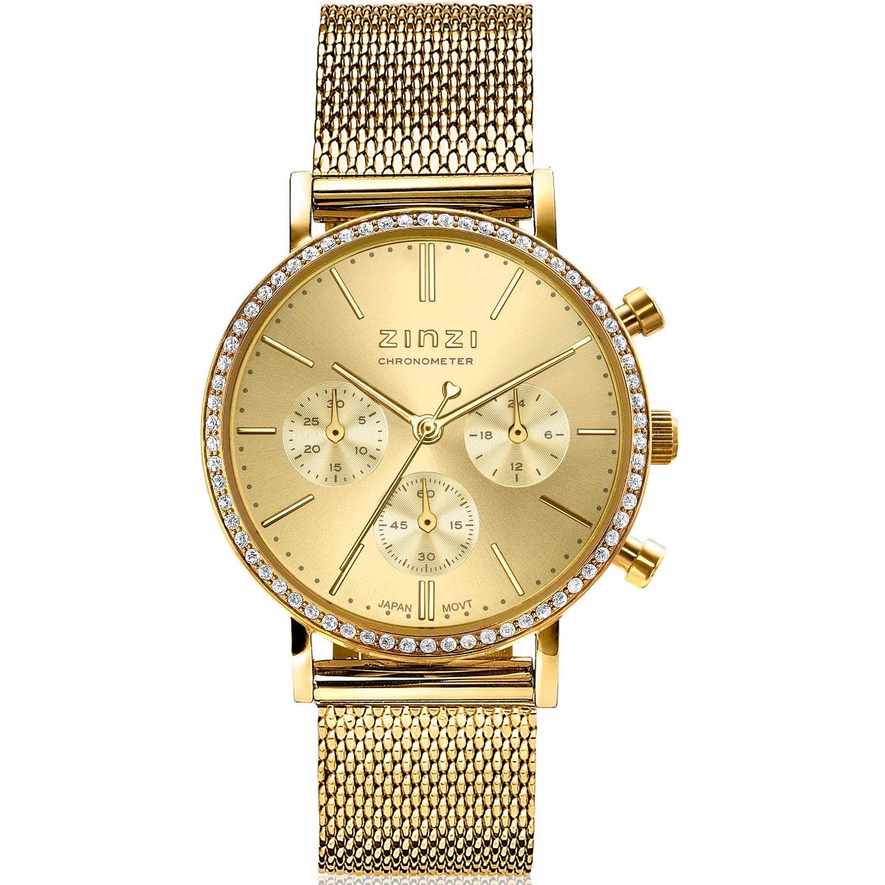 zinzi horloge chrono goud gg plaat gg meshband 36mm