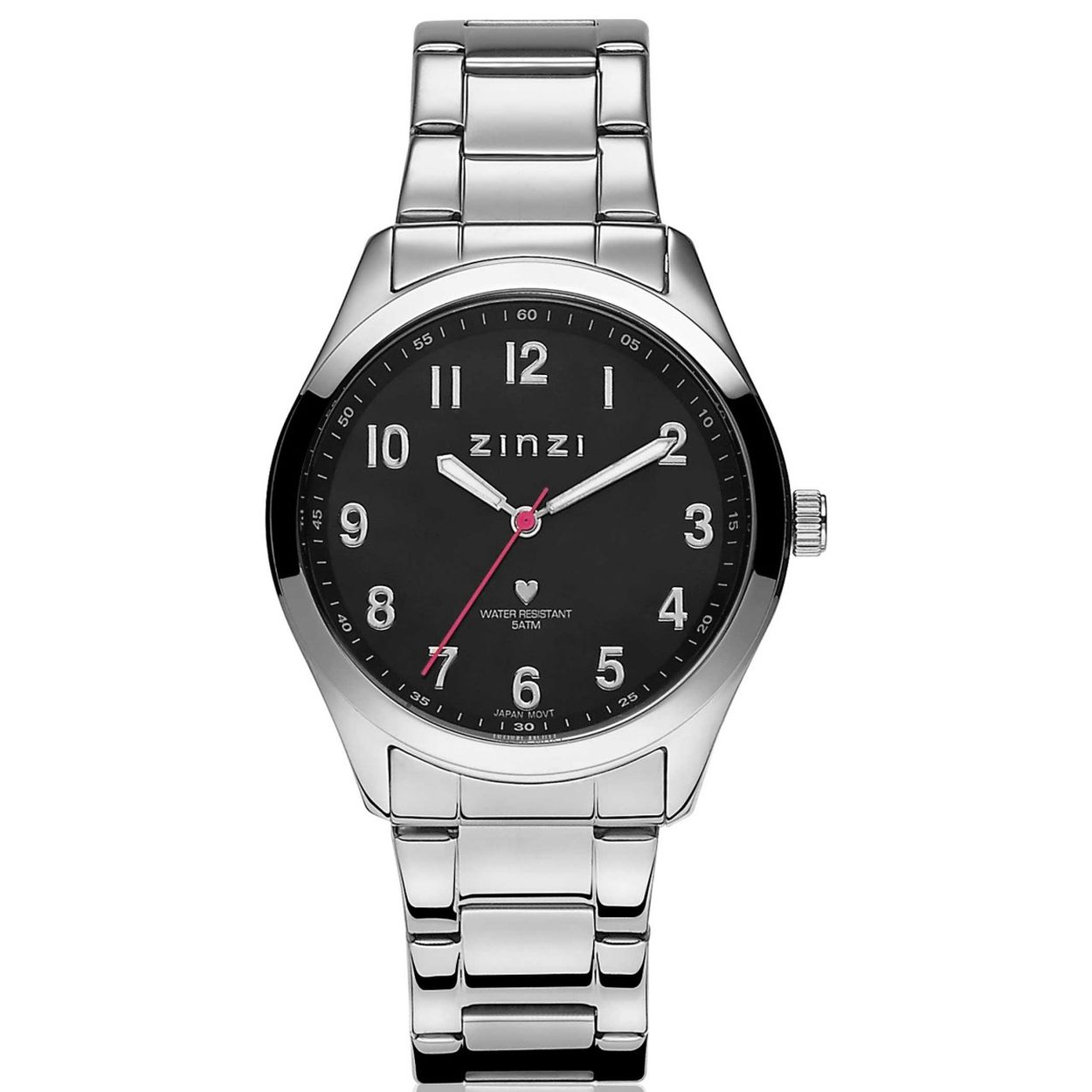 Zinzi horloge zwarte wijzerplaat stalen band zilverkleurig ZIW204