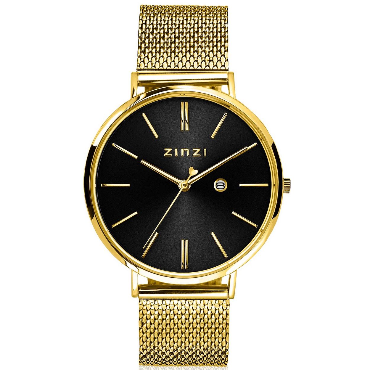 Retro horloge goudkleurig | zwarte achterplaat met datum en seconde wijzer met hartje