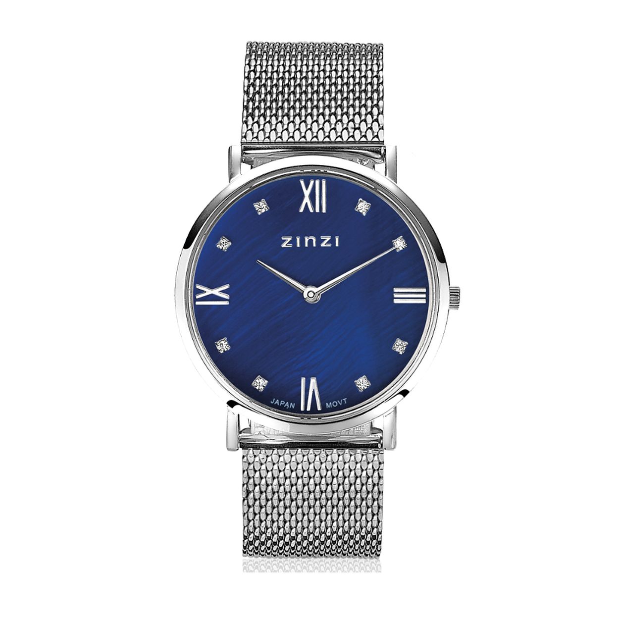 Dit is een horloge van het merk Zinzi. Het horloge is blauw van kleur en gemaakt van staal.