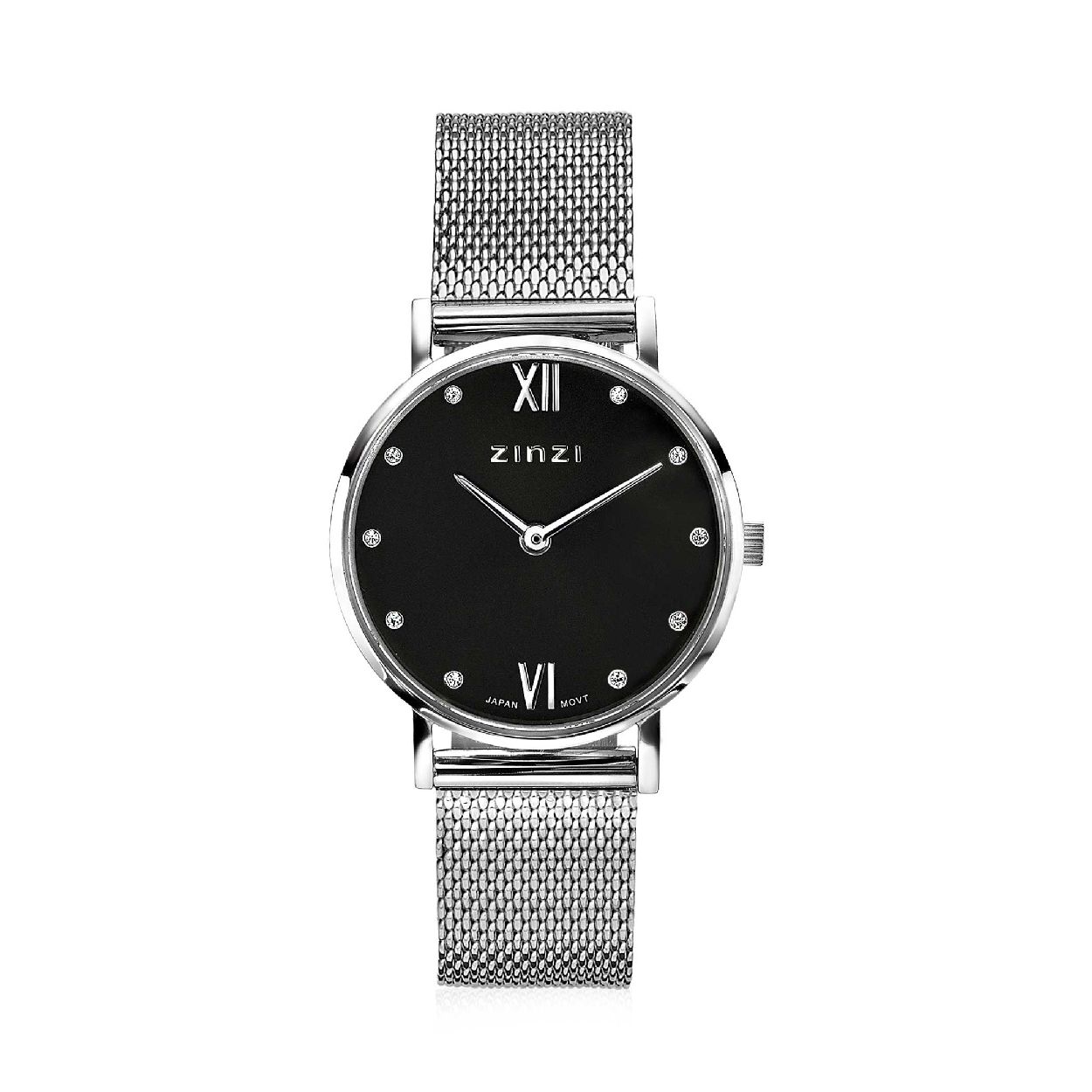 Het ZINZI Lady Crystal horloge is het kleinste model van de Zinzi horloges. Met zijn geheel stalen kast van 28mm oogt dit horloge elegant op iedere pols. De zwarte wijzerplaat is bezet met schitterende witte crystals bij de uuraanduiding. De platte ronde stalen zilvergekleurde kast (28mm) en de romeinse cijfers zorgen voor een classic en elegante look. Voorzien van een stalen mesh band (14mm) in de kleur zilver. Extra kwaliteit: Voorzien van een extra dun Japans kwaliteitsuurwerk, sterk mineraal glas en het horloge is 5atm waterbestendig (tegen regen en spatwater).