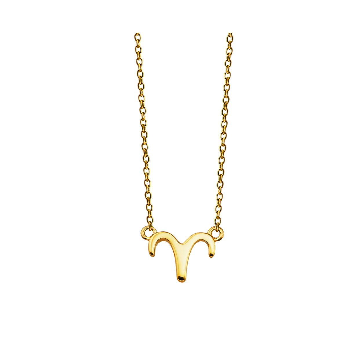 Zilver verguld collier in anker schakel, met in het midden het sterrenbeeldteken ram. De lengte van het collier is 42cm met een extra extensie van 3cm