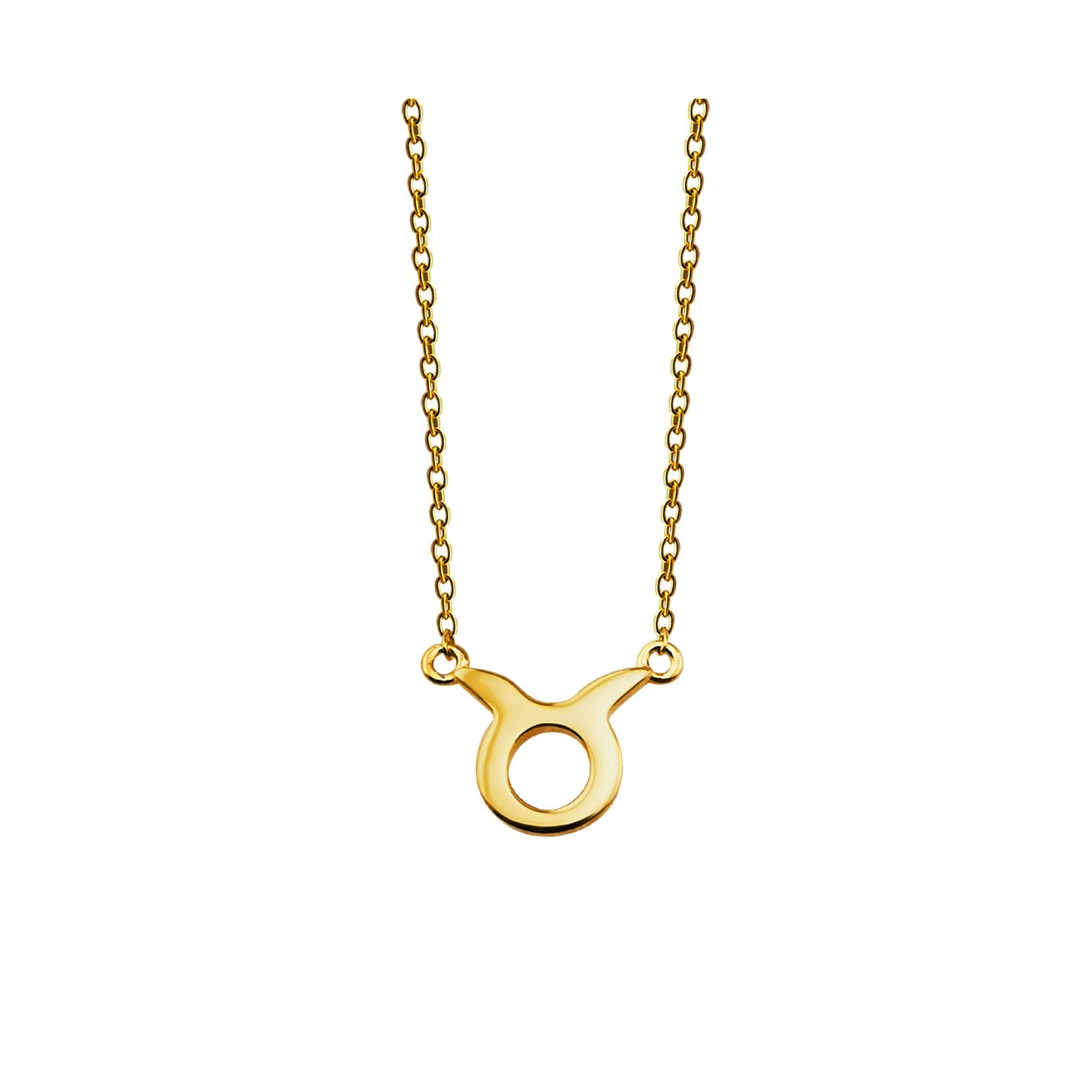 Zilver verguld collier in ankerschakel, met in het midden het sterrenbeeldteken stier. De lengte van het collier is 42cm met een extra extensie van 3cm