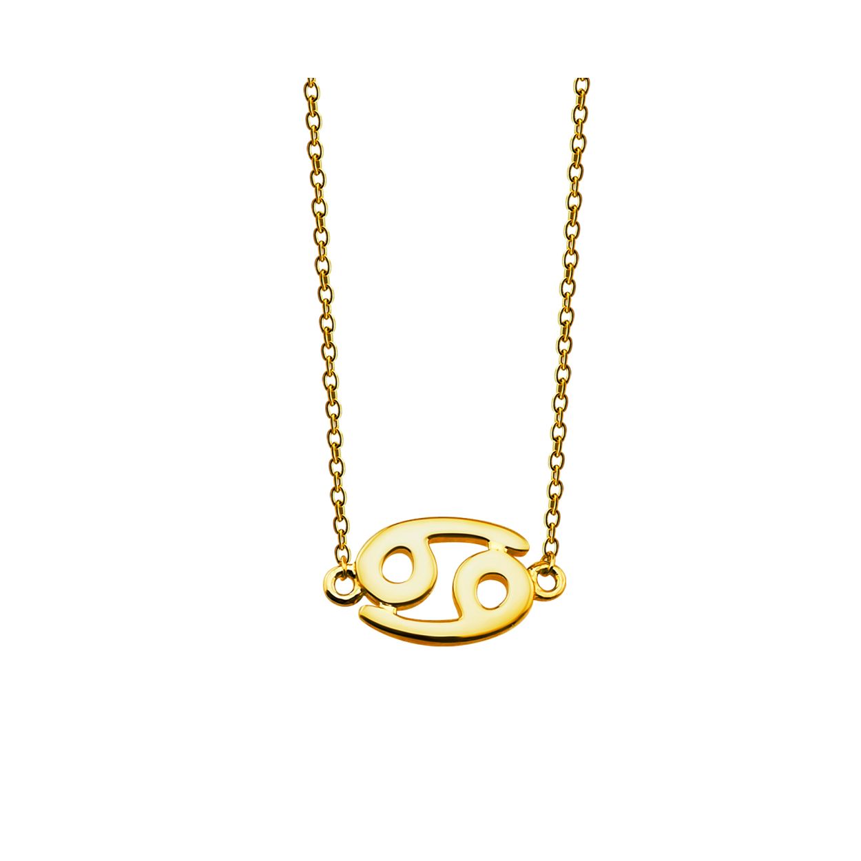 Zilver verguld collier in ankerschakel, met in het midden het sterrenbeeldteken kreeft. De lengte van het collier is 42cm met een extra extensie van 3cm