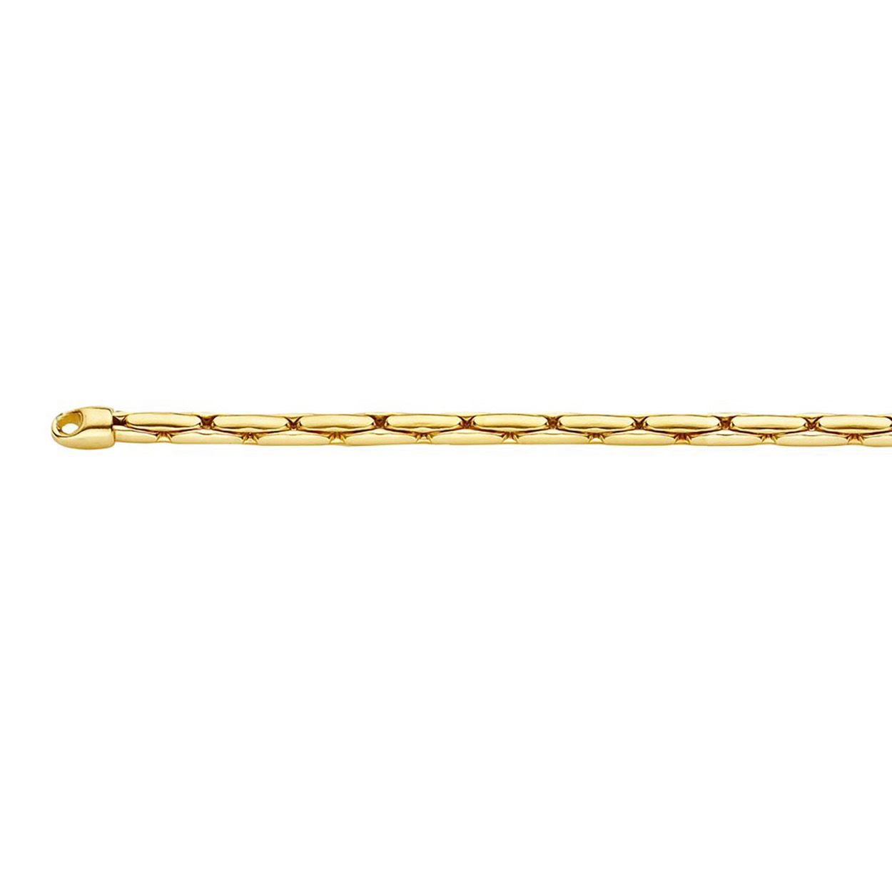 14 krt geelgouden armband met zilverkern. Schakel: Palmier. Diameter: 3mm. Lengte: 19cm. Bijpassend collier mogelijk.