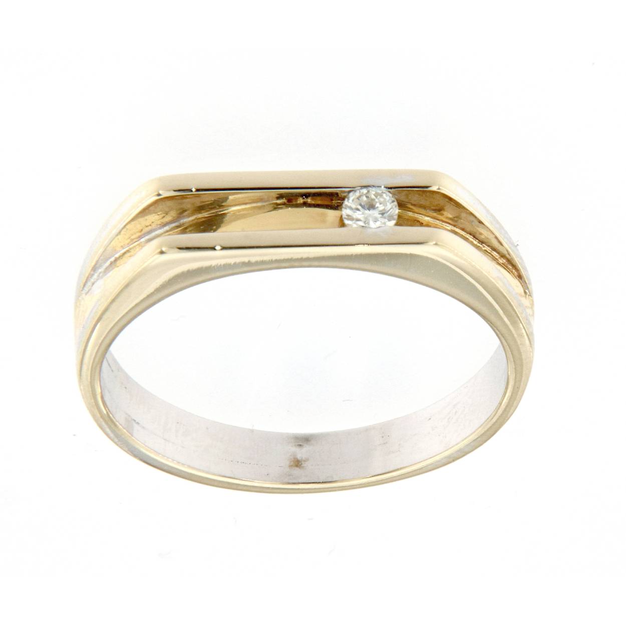 herenring in wit en geel goud met briljant van 0.10ct