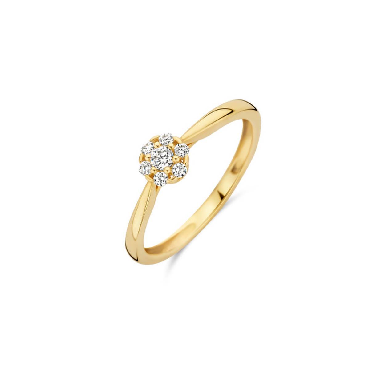 Blush Jewels worden met zorg, liefde en oog voor detail gemaakt van 14 karaat goud. Dit elegante ontwerp van Blush met referentie {1248YZI} is uitgevoerd in geelgoud en voorzien van stralende briljant geslepen zirconia's. 
De diameter van de zirconiazetting bedraagt ? mm.  Deze ring combineert goed met het gouden collier {3097YZI} en de geelgouden oorstekers {7241YZI} uit dezelfde serie. Een goed gekozen Blush juweel zorgt altijd voor een glimlach en het heerlijke gevoel geliefd te zijn. From the heart and made to last, het perfecte cadeau.
Blush Jewels worden geleverd in een Blush cadeauverpakking.
Let your heart glow - Wear your Blush