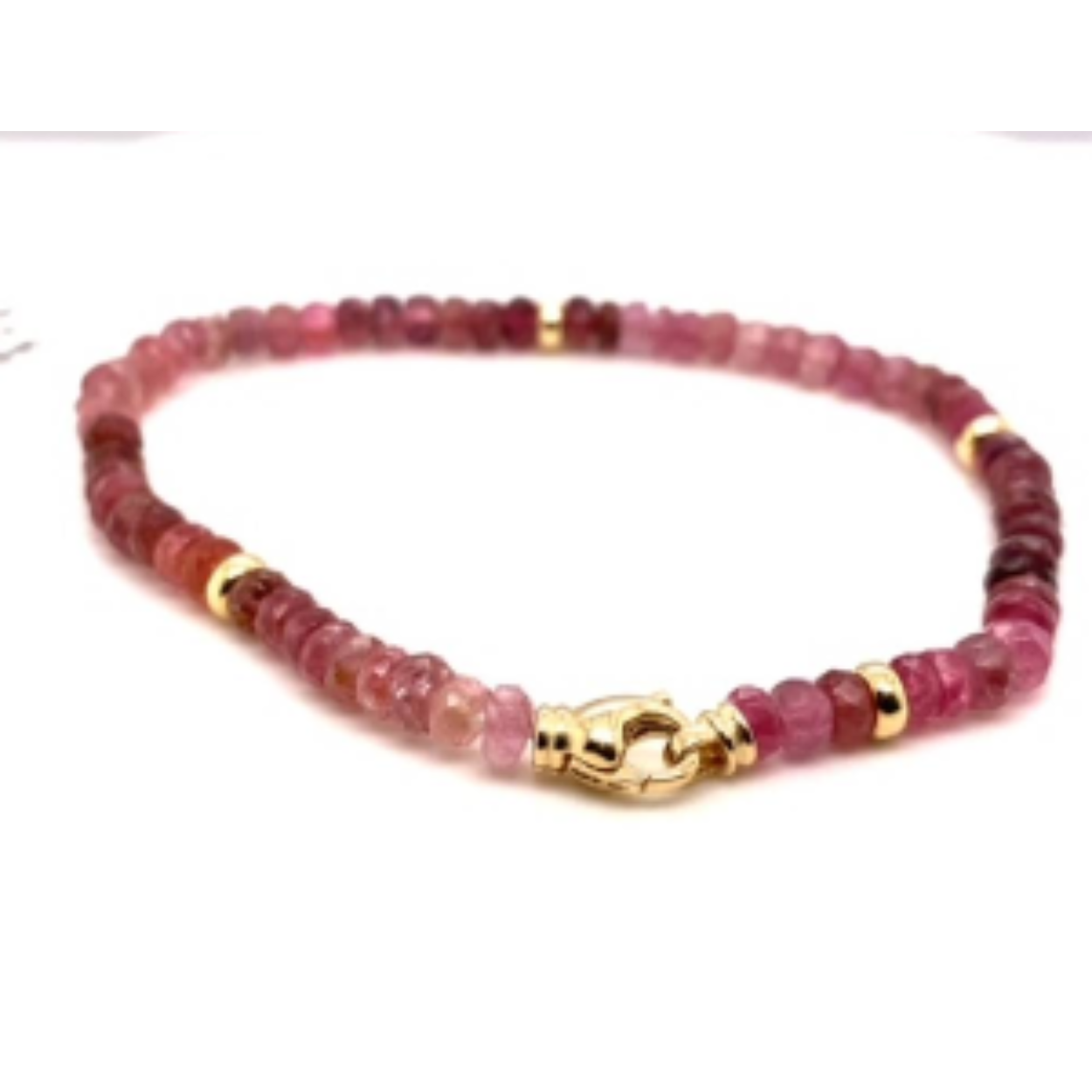 4mm roze toermalijn armband met gouden sluiting