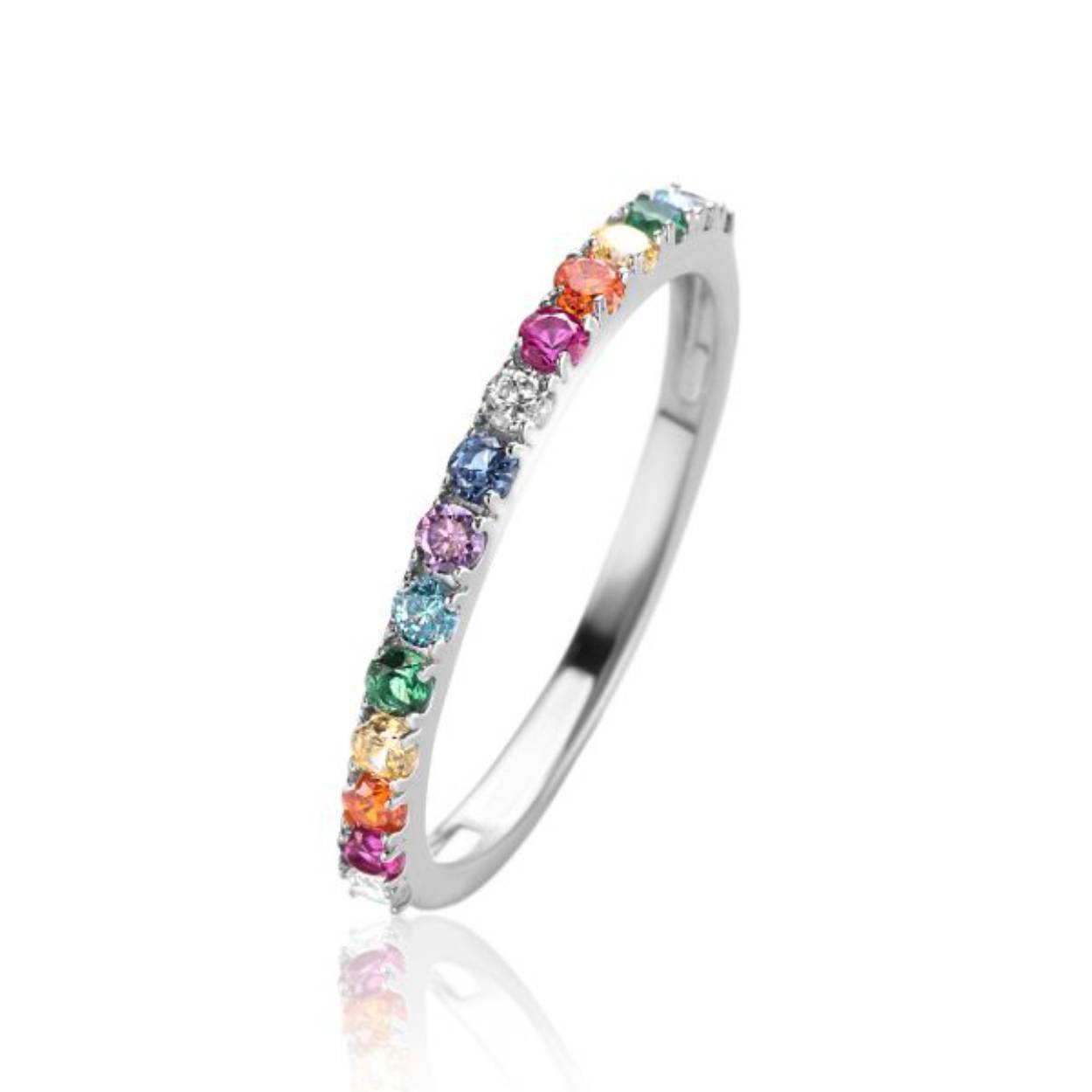 ZINZI zilveren aanschuifring 2mm breed met een symbolische regenboog aan kleurstenen ZIR2486