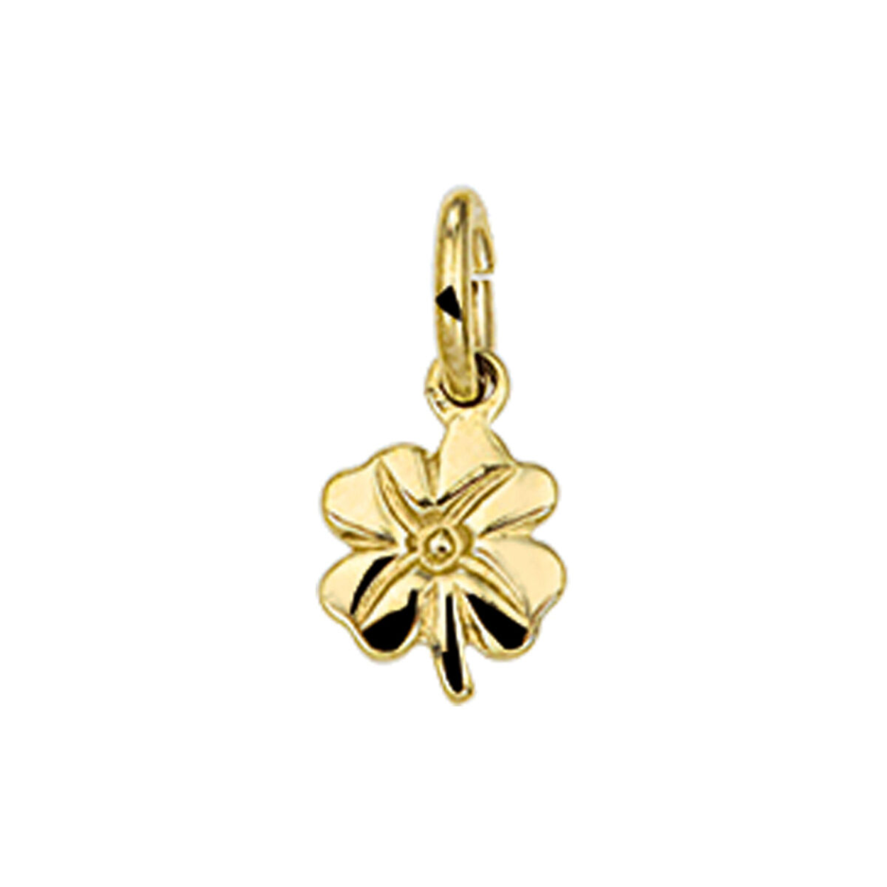 Geelgouden klaver hanger uitgevoerd met een stevig hangoog. De hanger is in verschillende afmetingen te verkrijgen in onze collectie.