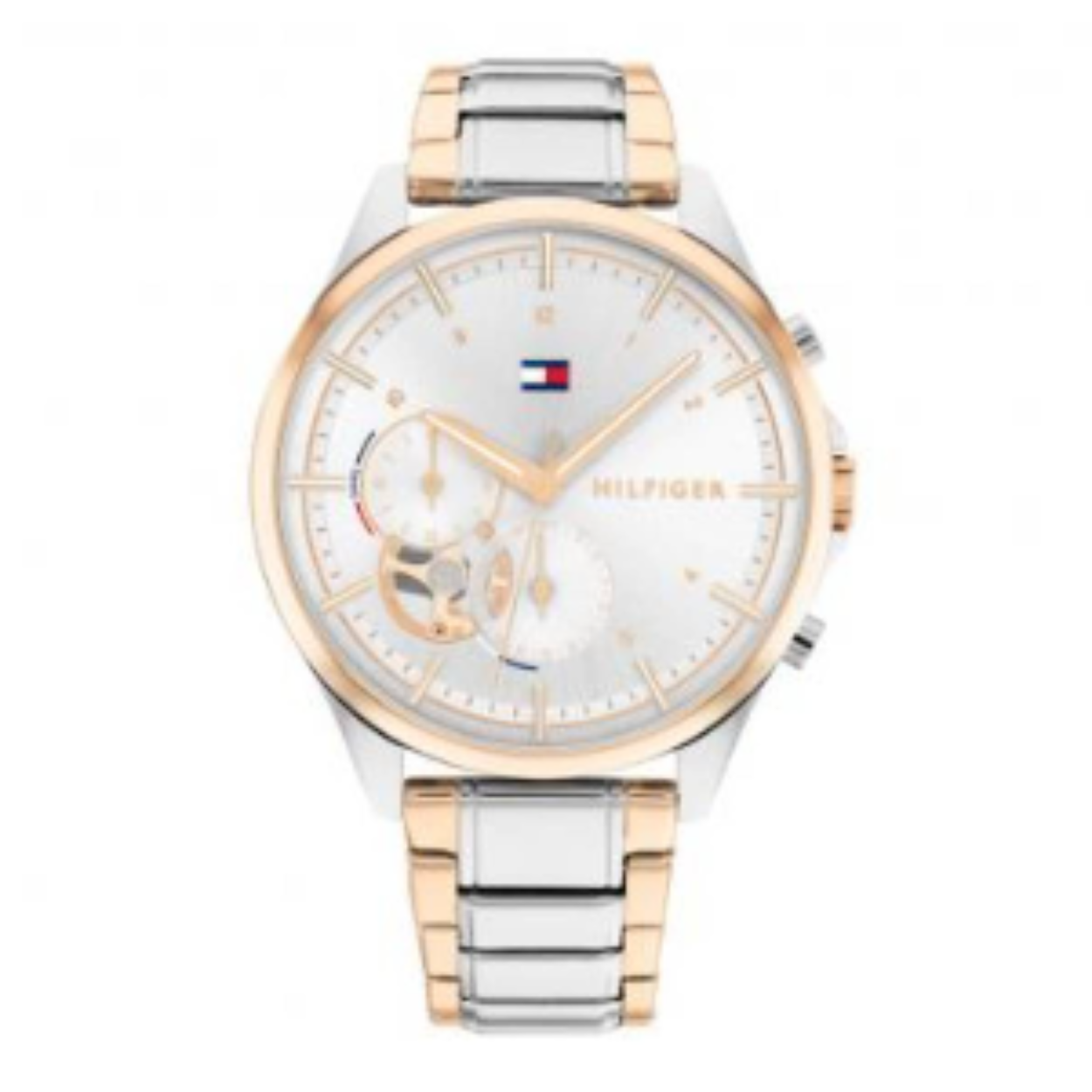 Het Tommy Hilfiger Bicolor Rose heeft een ronde roestvrijstalen kast van 38 mm en een mineraalglas. De horlogeband en kast zijn roos-zilver gekleurd. Het horloge is waterbestendig tot niveau 3, zonder datumaanduiding. Draag het dagelijks voor een verfijnde en elegante look.