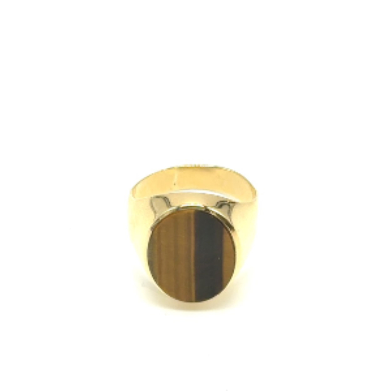 14k gouden zegelring met een ovaal tijgeroog steen. ca 7 gram 
