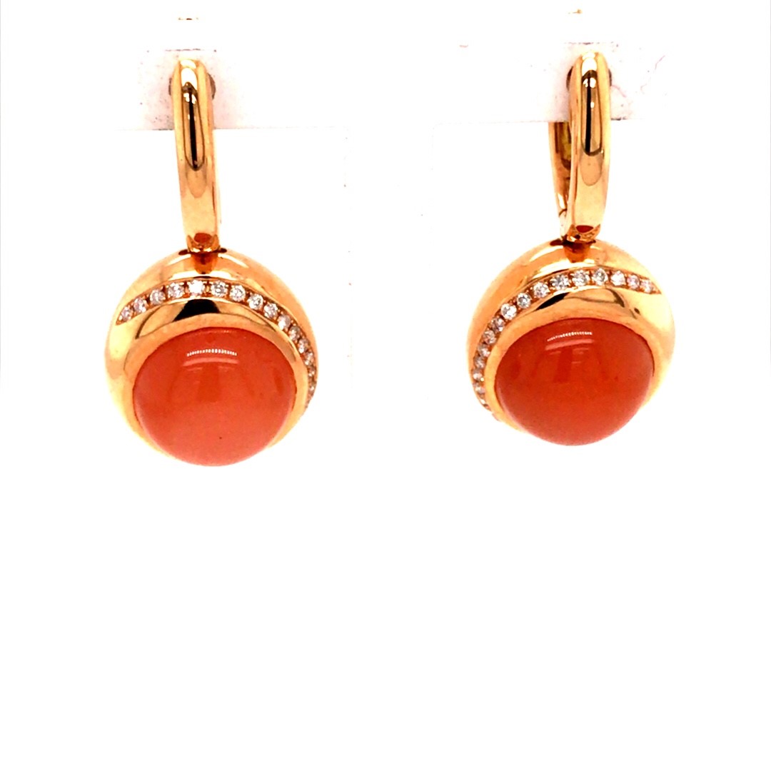 Artur Scholl 18krt rosé gouden oorhangers met diamant en oranje maansteen
