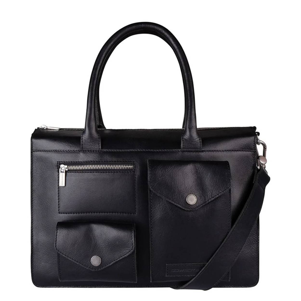 16 inch laptopbag van Cowboysbag
Kleur zwart met zilverkleurige ritsen
W 36 x H 28 x D 11 cm