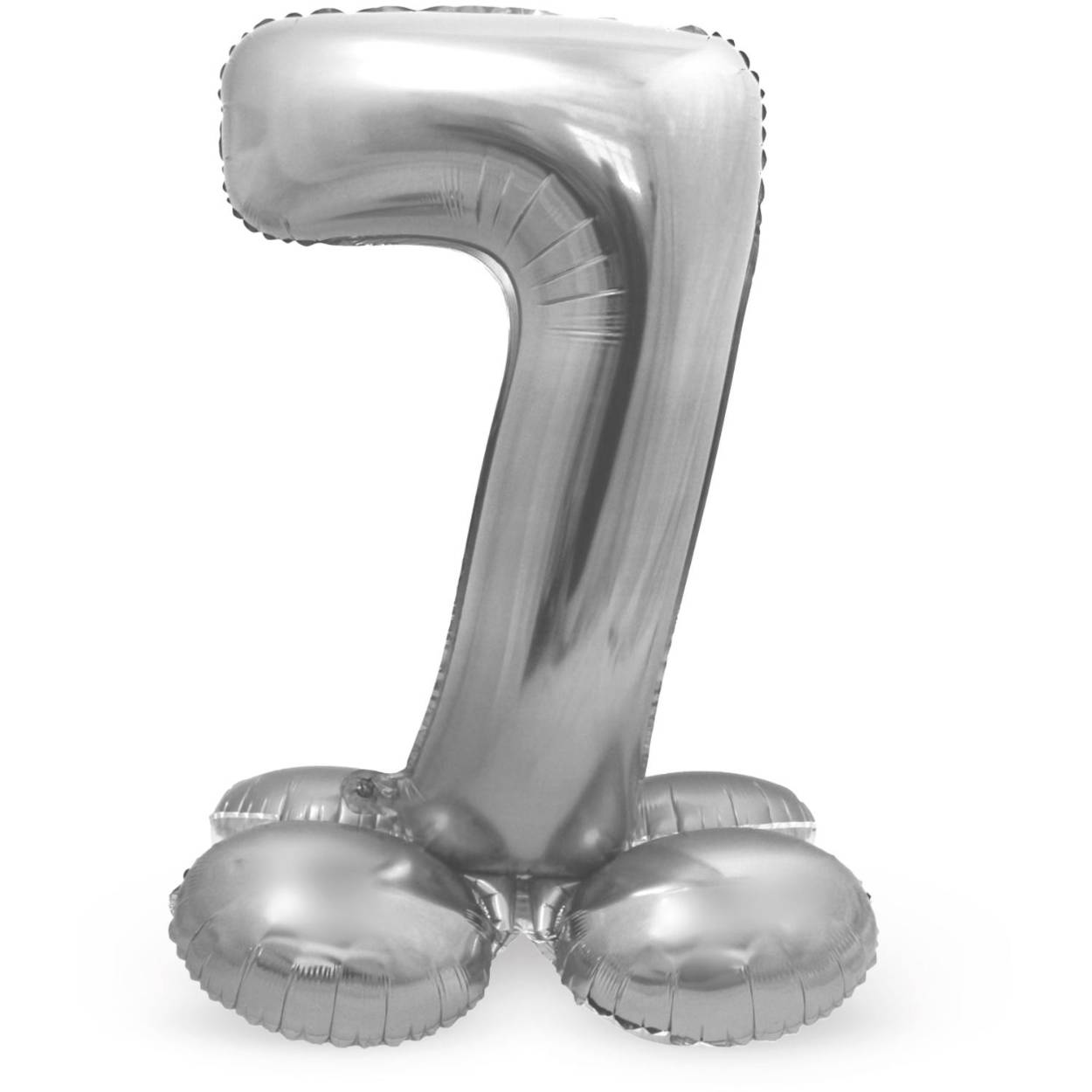 Staande Folieballon Cijfer 7 Zilverkleurig - 72 cm. Inhoud: 1 folieballon. Kleur: Zilverkleurig. Bijvoorbeeld te gebruiken tijdens de volgende feestgelegenheid/feestgelegenheden: Verjaardag, Kinderfeestje en Jubileum. Deze folieballon is 28 inch/72 cm en kan gevuld worden met lucht (geen helium nodig). Het artikel is gemaakt van folie.