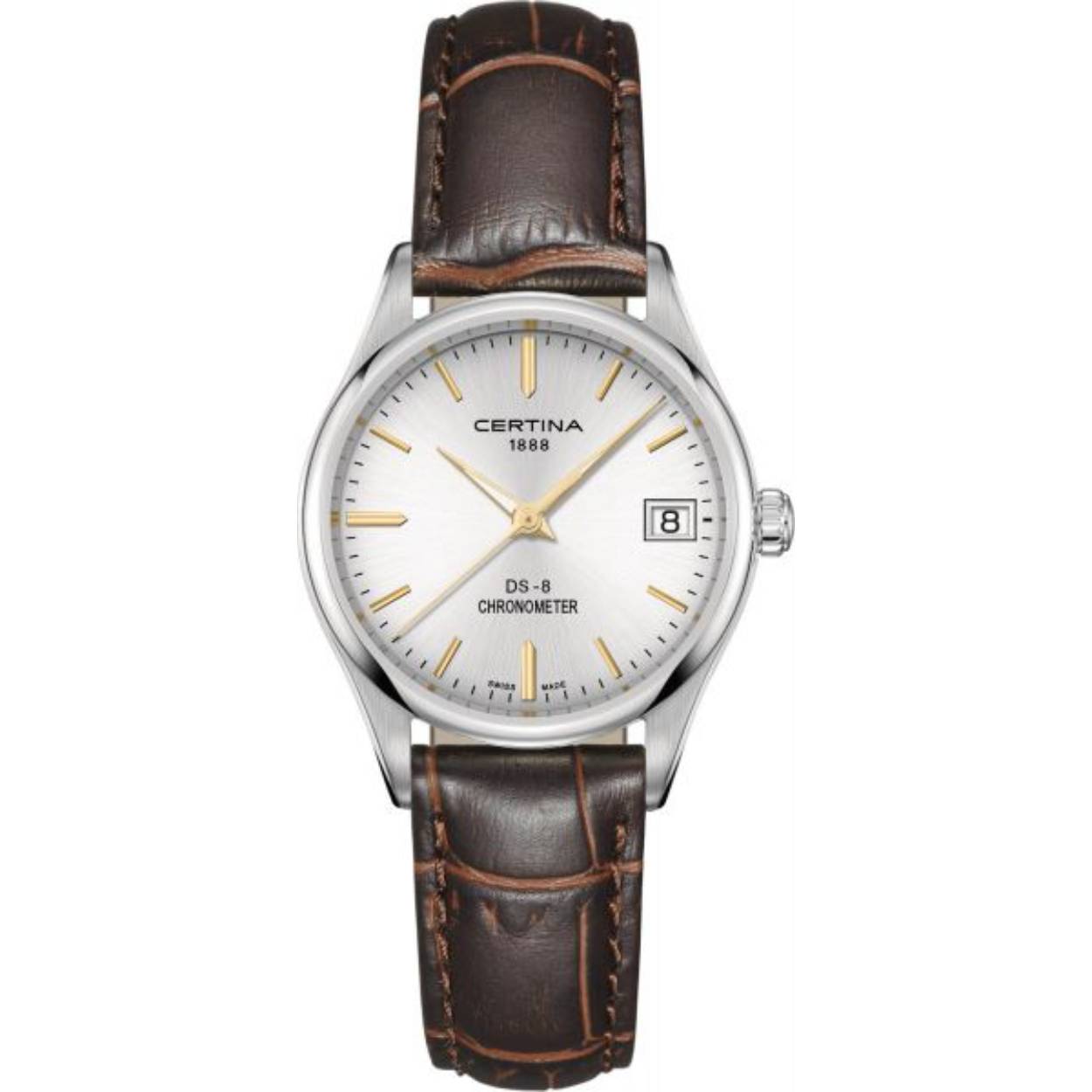Certina DS-8, de C0332511603101, is een horloge met een quartz uurwerk. Het horloge heeft een diameter van 30 mm, en is 7 mm dik. De weergave van de tijd is analoog. Verder is het horloge voorzien van een saffier horlogeglas. Het horloge is 10 bar (zwemmen) waterdicht, en heeft een band van leder in de kleur bruin