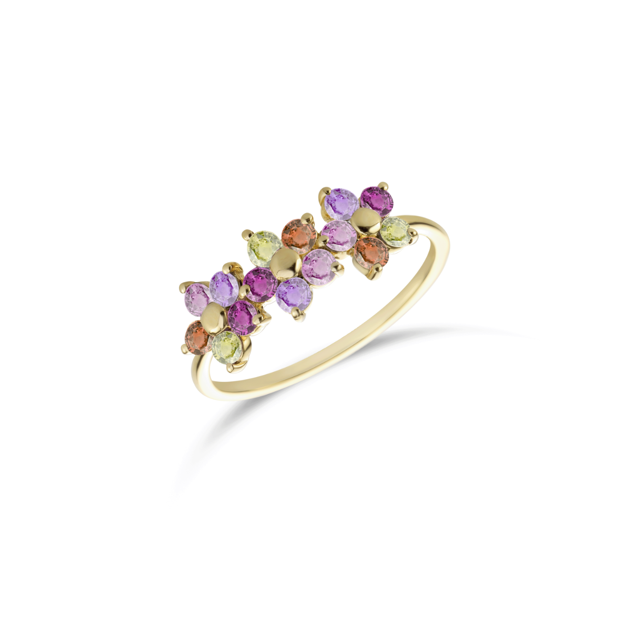 14 kt gouden ring 'Poppy Field' met pastelkleurige saffieren
Miss Spring collectie 'In Full Bloom'
Maat: 54 (ook verkrijgbaar in andere maten
Bijhorende oorstekers, hanger, collier en armband ook verkrijgbaar.
