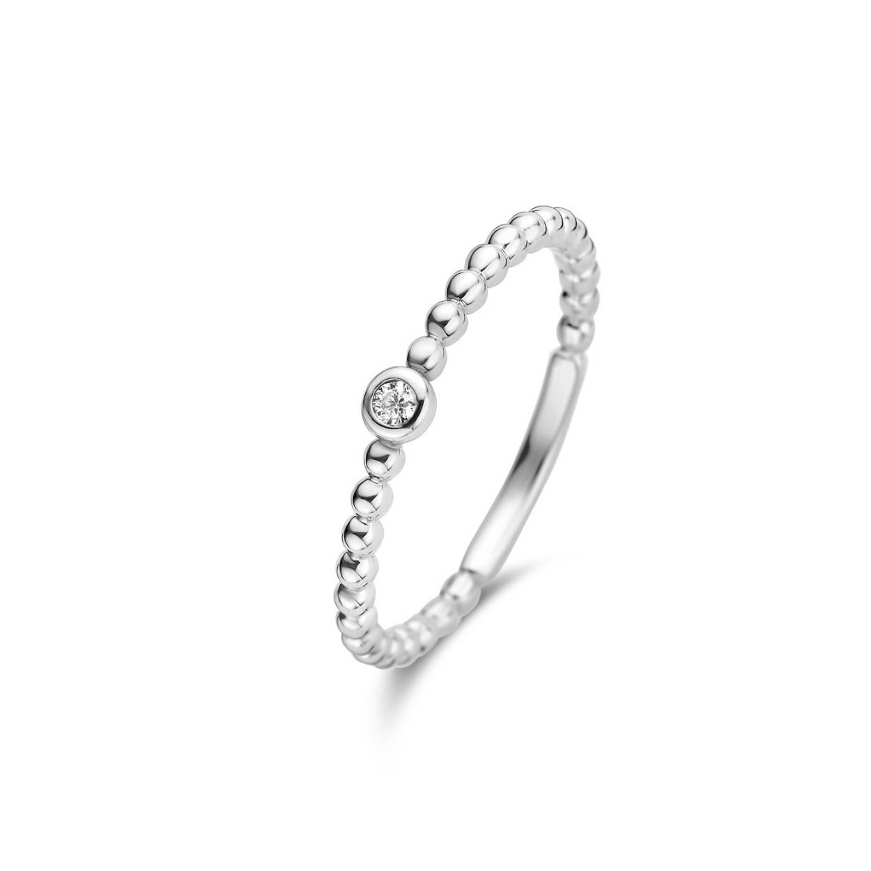 diamant  ring 1x0.02 witgoud bolletjes H/SI mt17.5.