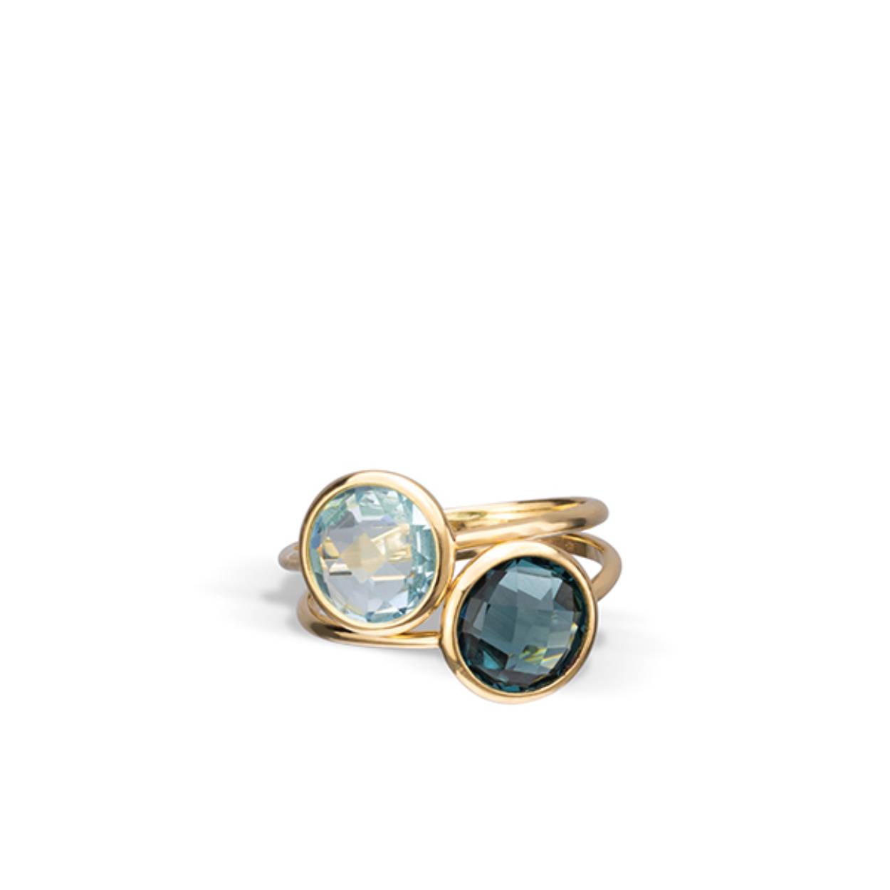 Italo Bottene 14 karaats geelgouden ring met echte edelstenen, (london blue) topaas