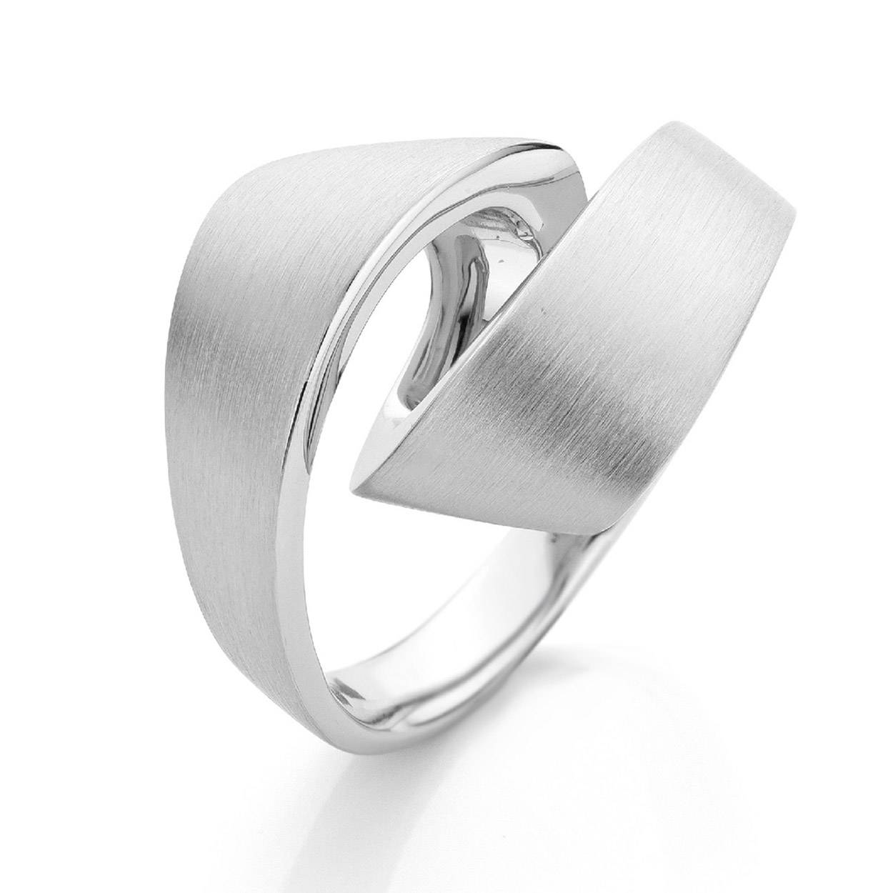 Zilver rhodium ring met krul BRE44/82690