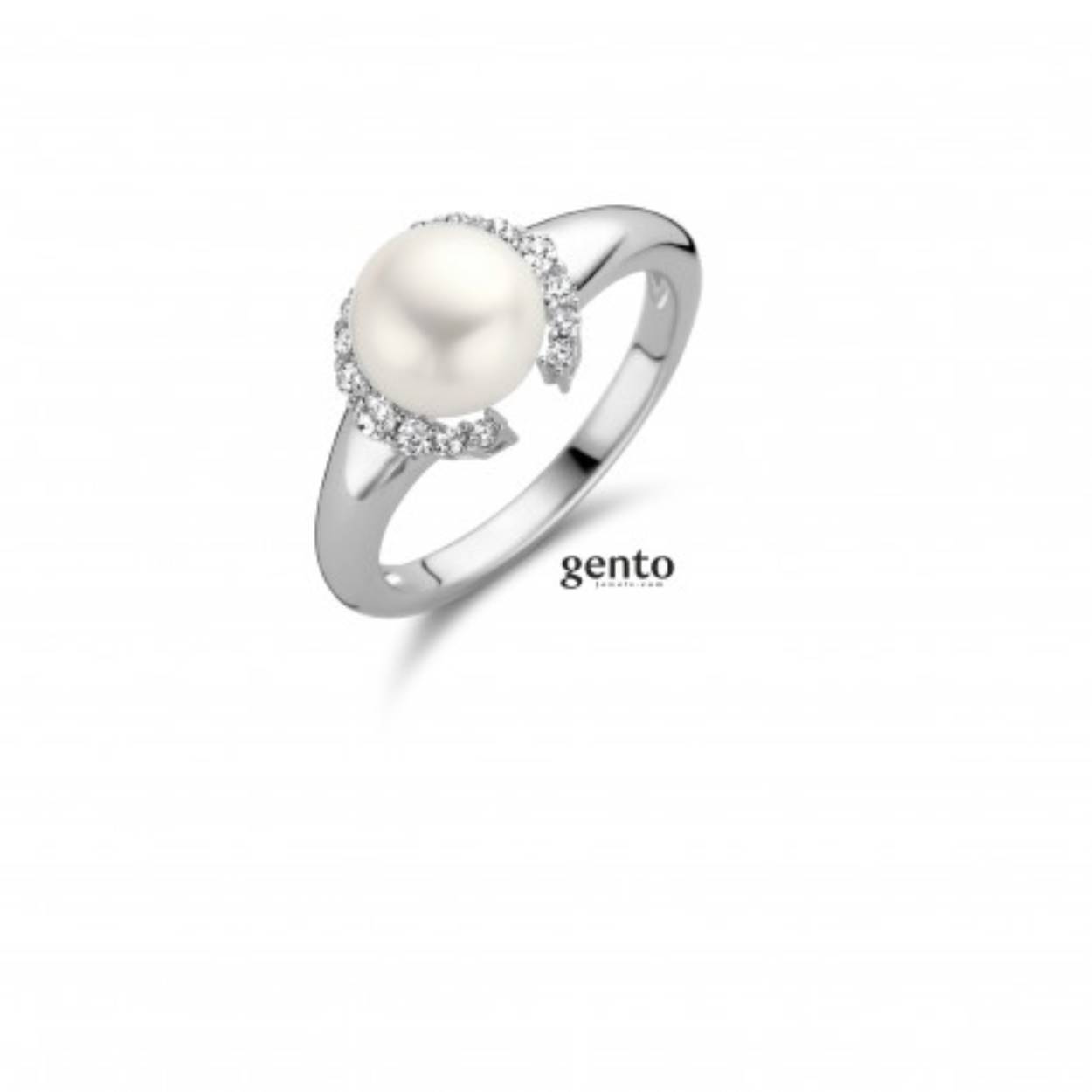 Ring zilver zirc/parel gento