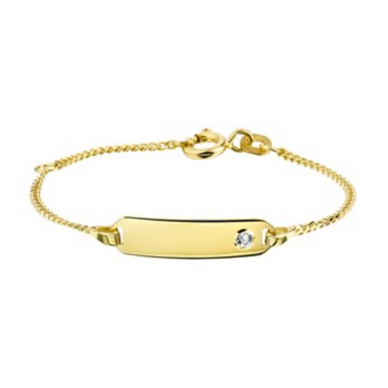 Geelgouden graveerarmband zirkonia gourmette 4-zijdes geslepen plaat 5,0 mm