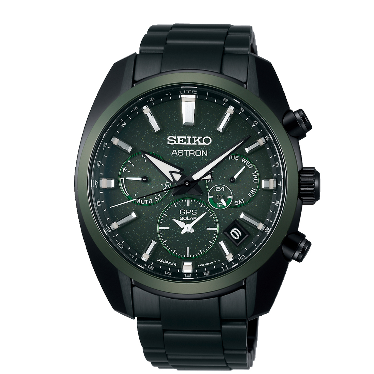 Seiko Astron GPS SOLAR DUAL-TIME.
Astron herbergt het nieuwste en meest geavanceerde GPS Solar Dual-Time 5X53 kaliber, dat zich overal * in de wereld aanpast aan de exacte tijd.

Duur:
Werkt ongeveer 6 maanden (indien volledig opgeladen), Power save: ongeveer 2 jaar

Nauwkeurigheid:
±15 seconden per maand (zonder ontvangst van een GPS-signaal en temperatuur tussen 5 °C en 35 °C)