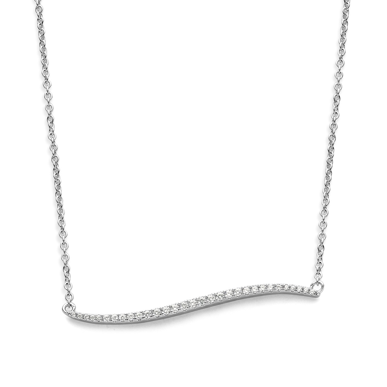 Zilveren ketting met vaste hanger
De hanger bevat zirkonia steentjes
Bijhorende oorbellen en armband ook verkrijgbaar