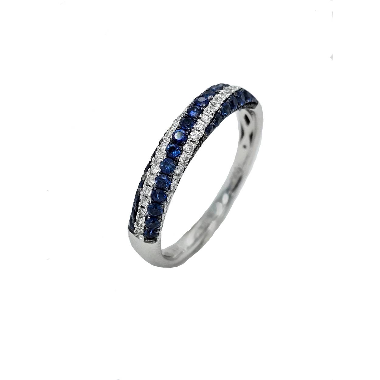 witgouden ring saffier/diamant 0,20 crt