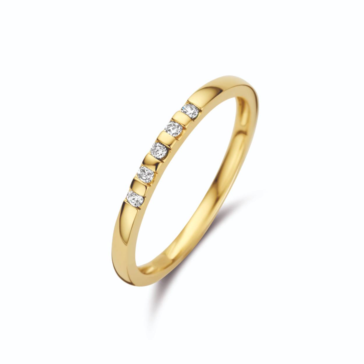 gouden ring, 5x briljant tot. 0.08ct mt17,5