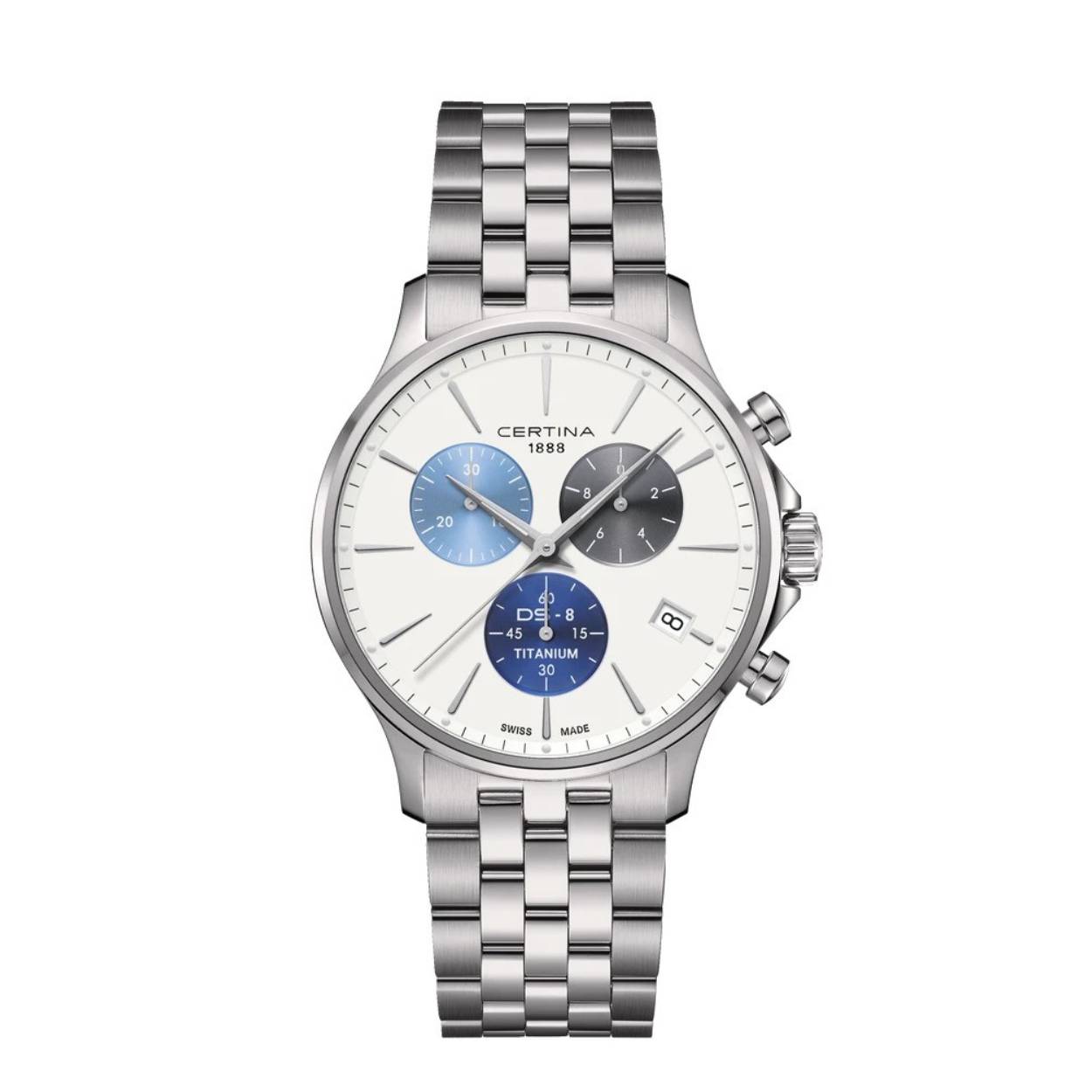 chronograaf staal/staal met blauwe zones