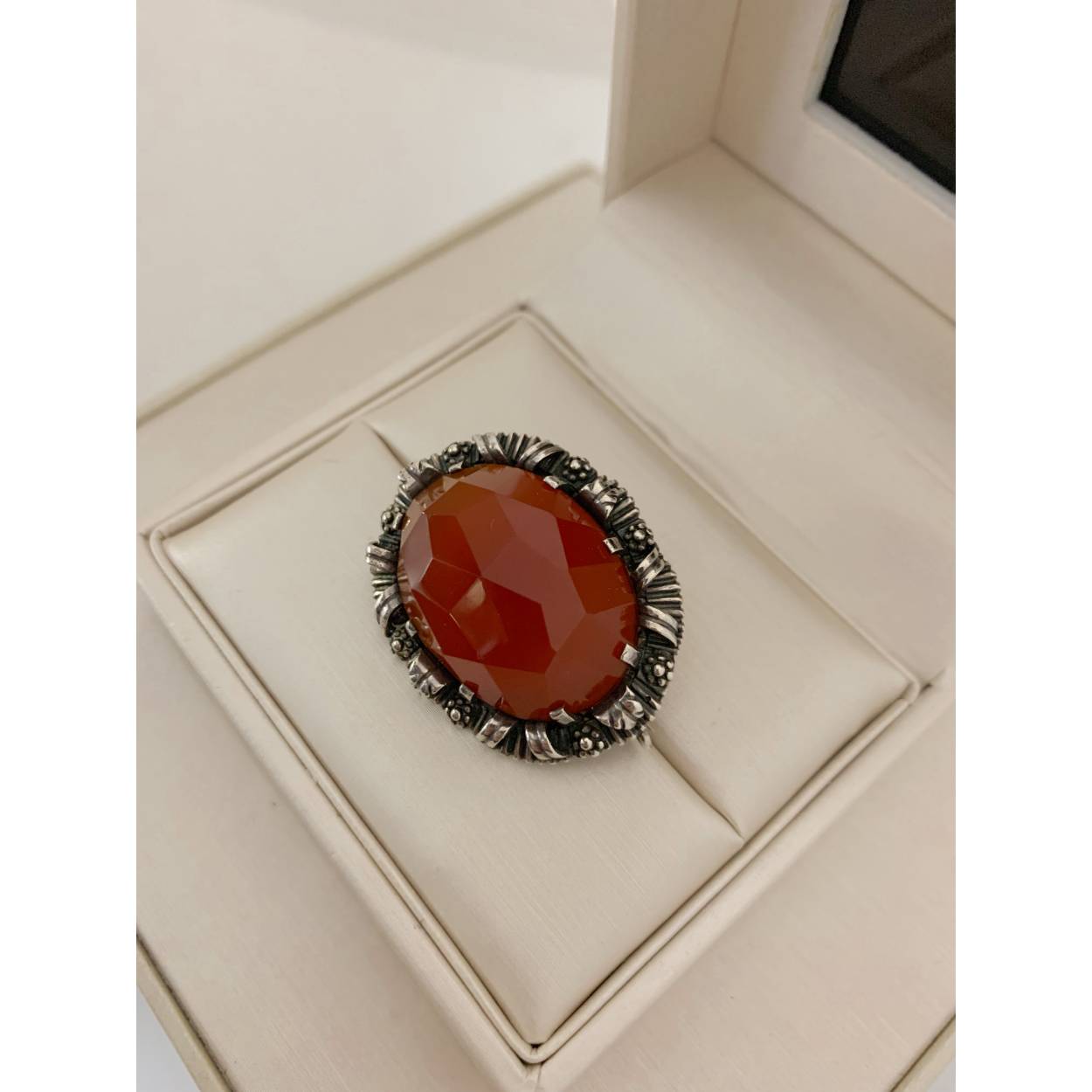 VINTAGE zilveren broche / carneool steen