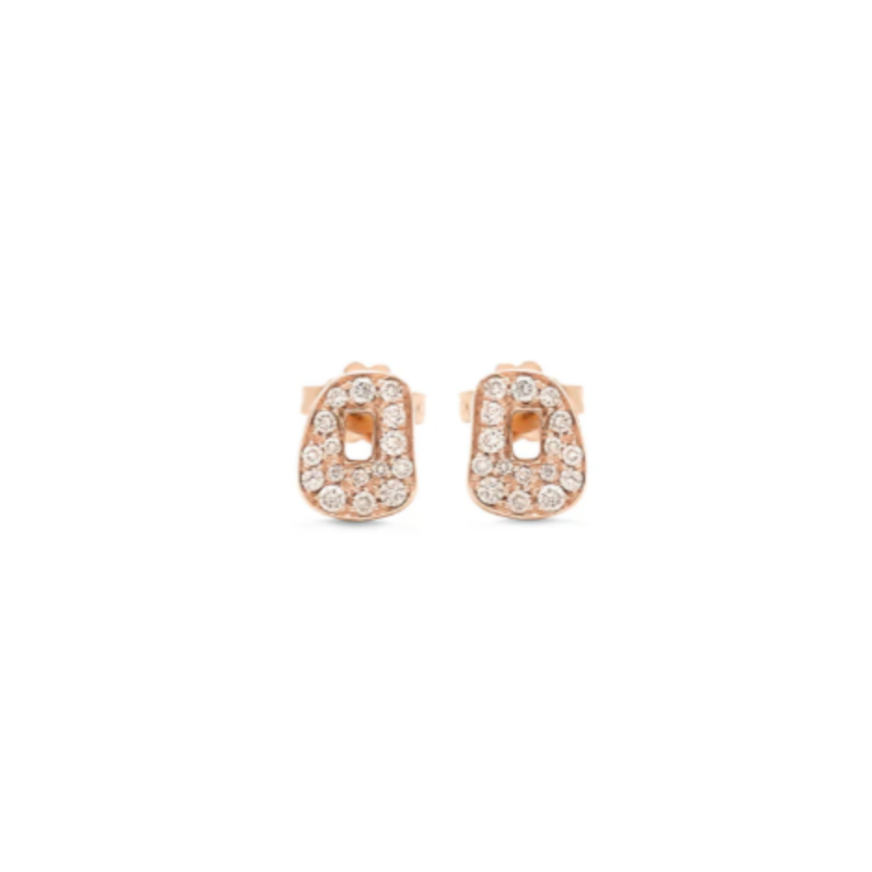 Mini puzzle oorstekers rosé goud met bruine diamanten.