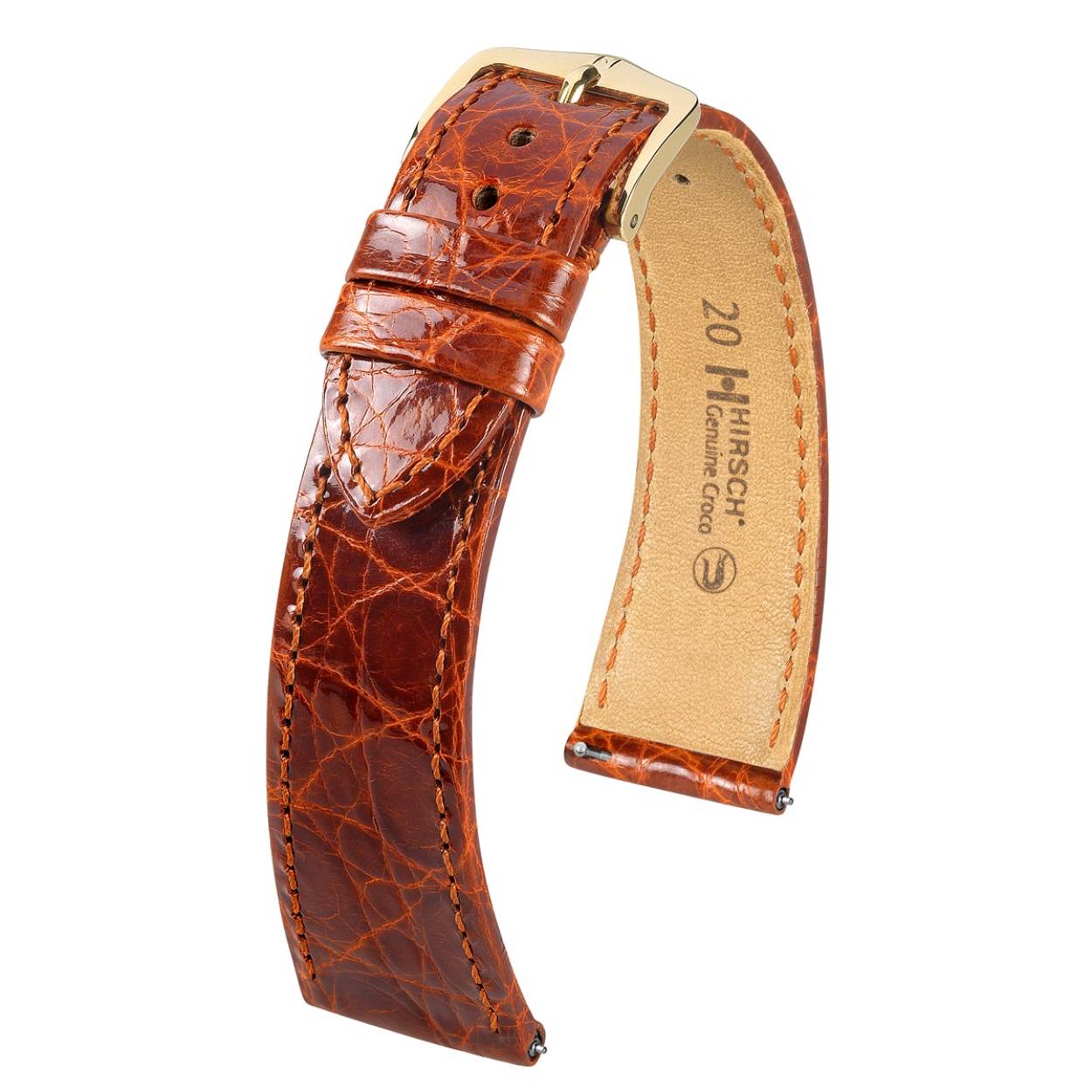 HIRSCH GENUINE CROCO L GOLDEN BROWN SHINY CROCO 18/16MM