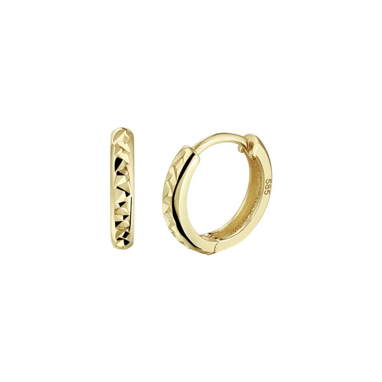 14k Geelgouden gediamanteerde klapoorringen. De oorringen hebben een afmeting van 10.5x2mm.