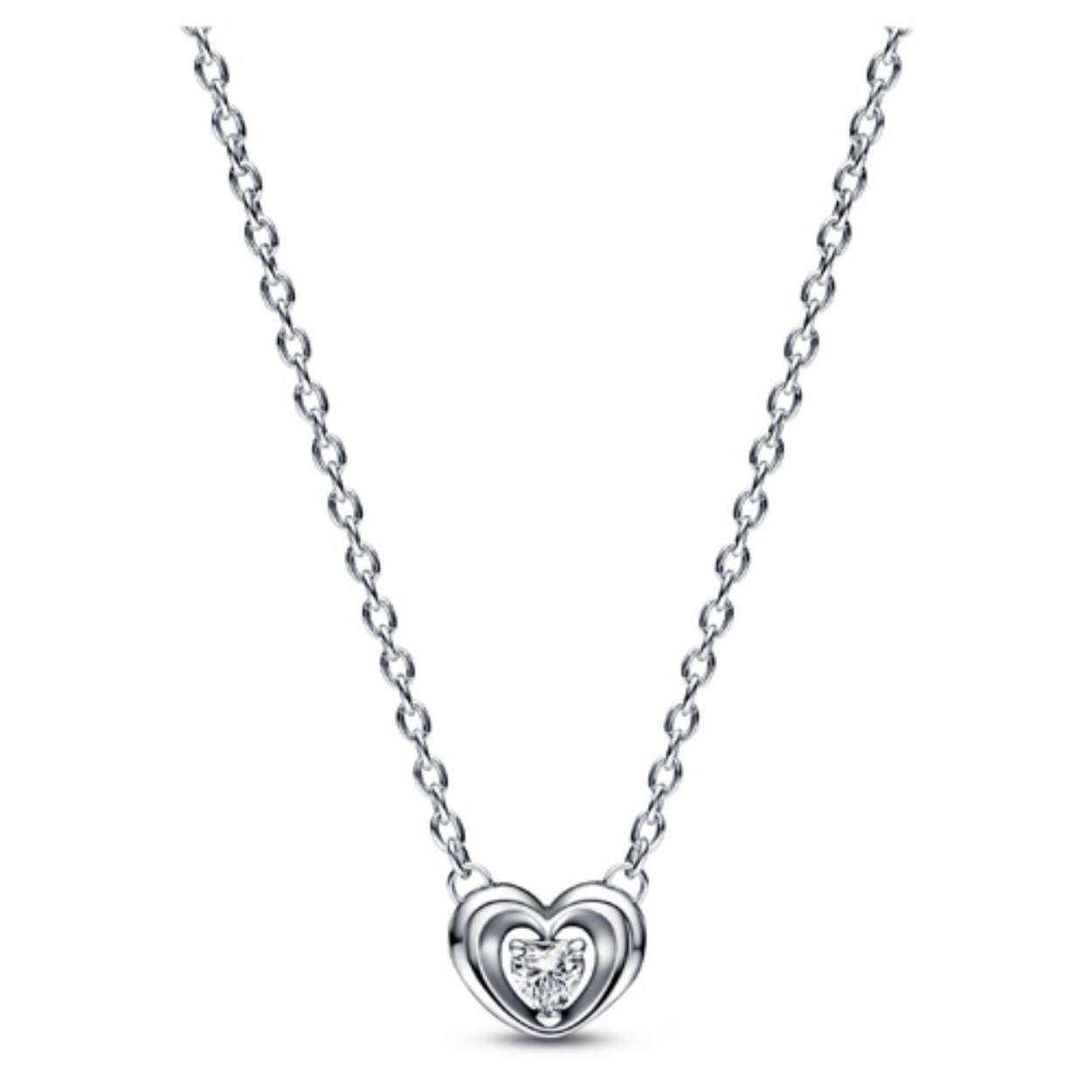 zilver collier met open hanger hart  en zirkonia