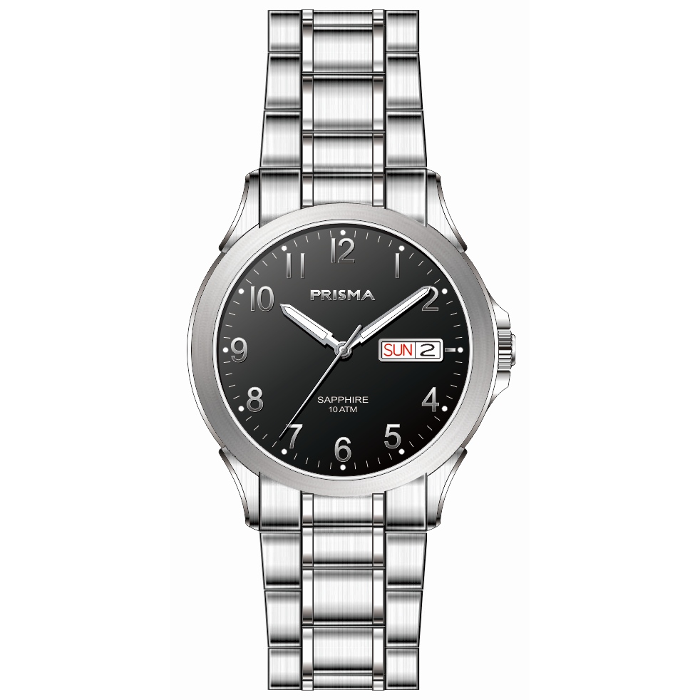 Prisma horloge 1183 heren edelstaal saffierglas 10 ATM 

Algemeen
Geslacht: heren
Model: P.1183

Voordelen
- band edelstaal zilver
- wijzerplaat zwart met witte cijfers (arabisch)
- boven gem. waterdicht: zwemmen/duiken
- glas is zeer krasvast
- dagveld
- duidelijke tijdsweergave
- quartz
- maat kast 37mm (breedte) 8,85mm (dikte)