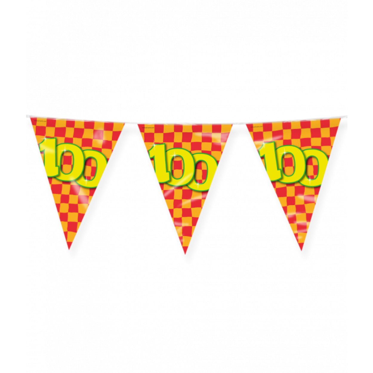 De Happy party flags 100 zijn de ideale versiering op de verjaardag van een 100-jarige. Door de vrolijke kleuren vallen deze party vlaggen dan ook extra goed op! De aan beide kanten bedrukte vlaggetjes zijn gemaakt van folie, hebben een lengte van 10 meter.