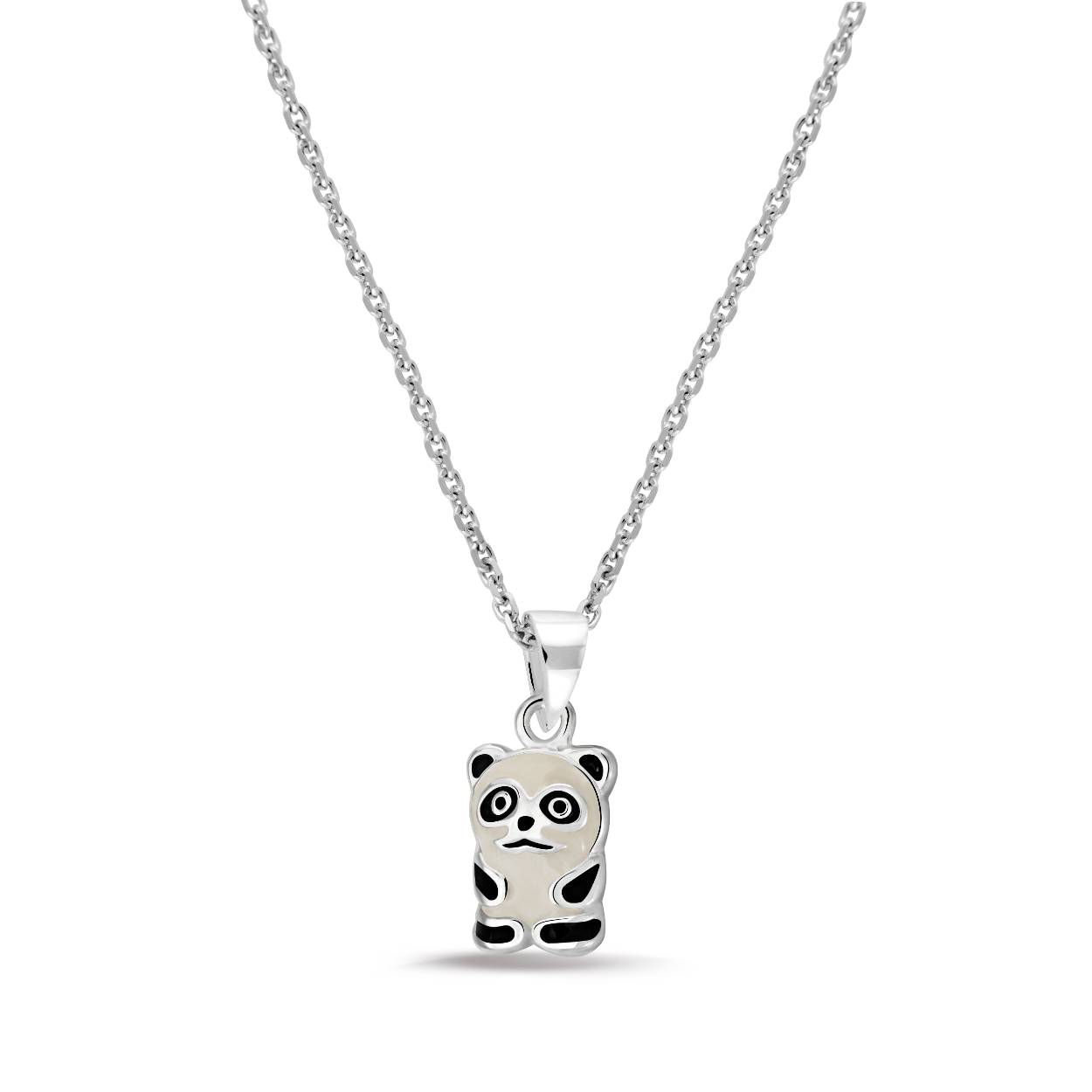 Zilveren panda hanger met zwart en wit. Inclusief collier, lengte 34-38cm.
