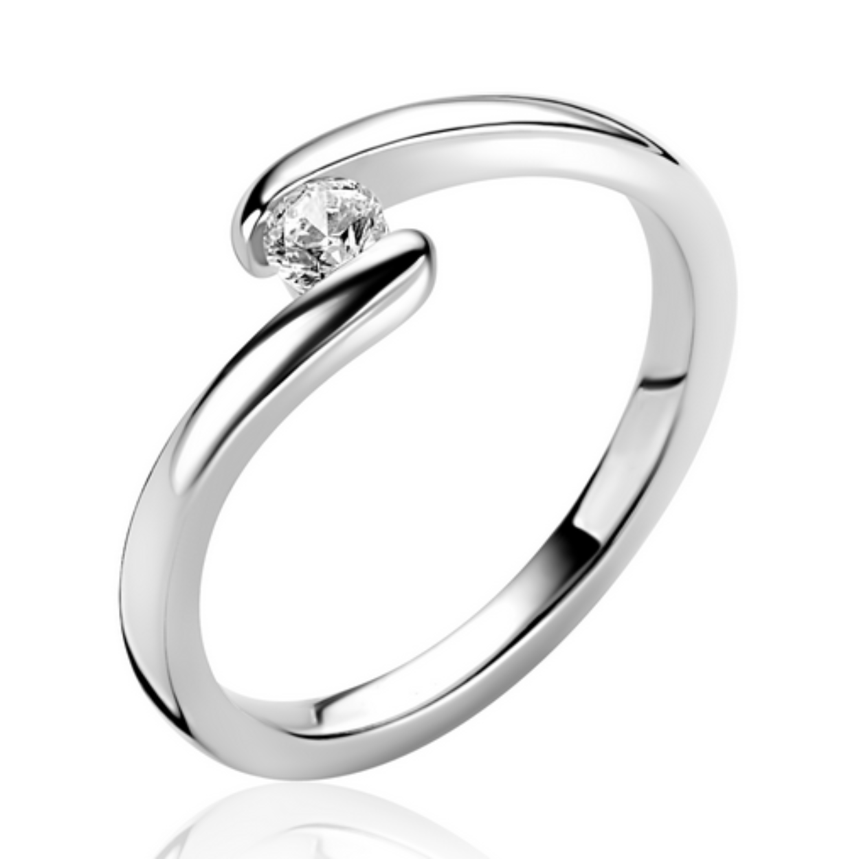 ZINZI zilveren ring (6mm breed) met ronde zirkonia, sierlijk omklemd door twee banen 