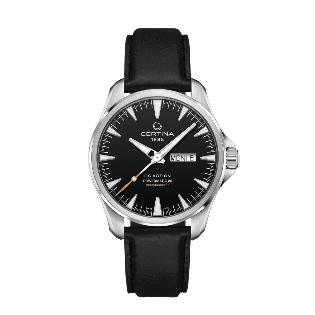Certina DS Action Day-Date Powermatic

Artikelnummer C0324301605100

Tijdsweergave Analoog

Uurwerk Automaat

Gangreserve 80 uur

Tijdfuncties Datum, Dag

Kastvorm Rond

Kastmateriaal Staal

Kastkleur Metaal Wit

Wijzerplaat Zwart

Glas Saffierglas

Waterdichtheid 200m

Horlogeband Leder

Bandkleur Zwart

Sluiting Vouwsluiting

Doorzichtig achterdeksel, Schroefkroon

Kasthoogte 41 mm

Kastbreedte 41 mm

Bandaanzet 20 mm