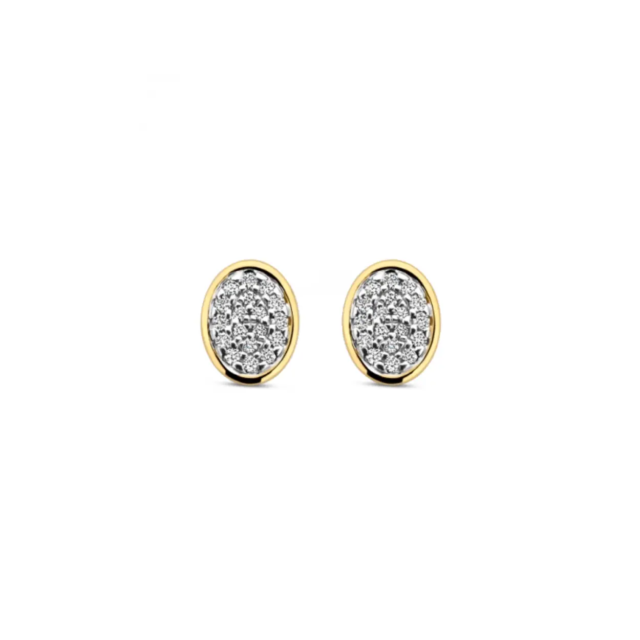 14 karaats geelgouden oorstekers met pavé gezette diamant 