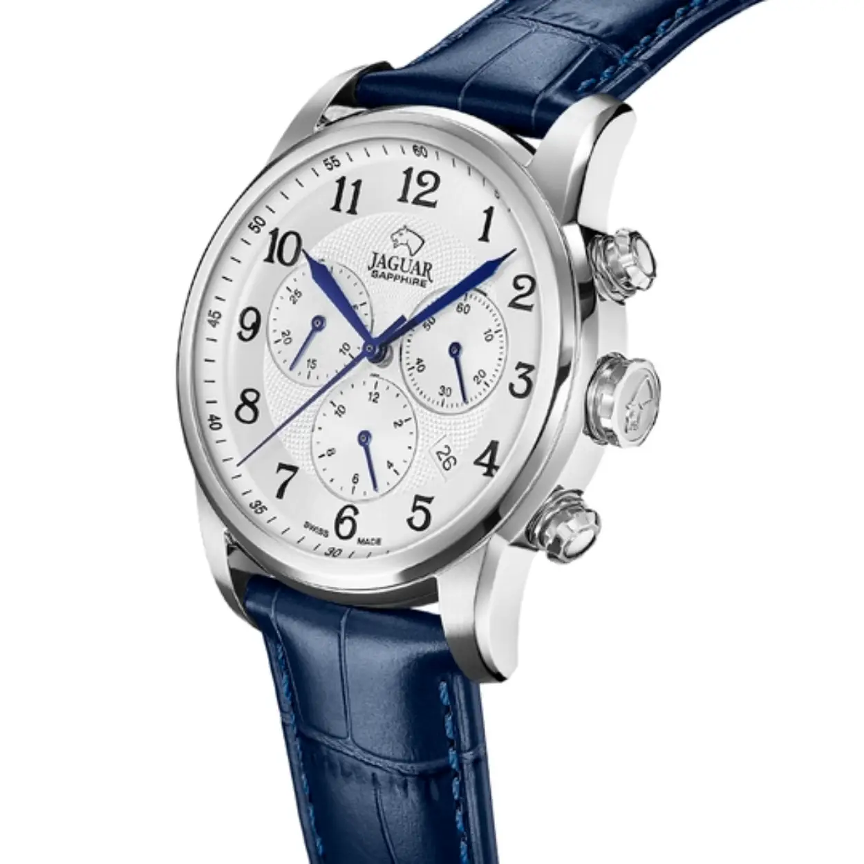 Jaguar heren horloge J968/4 met een staal kast

De kwaliteit en Zwitserse preciesie van het Jaguar merk staat synoniem met voorstreffelijkheid en biedt het beste voor de conoisseurs van haute horlogerie.
SPECIFICATIES
KAST MATERIAAL
316l Roestvrij Staal
DOOSDIKTE
11.6 mm
KASTVORM
Ronde
DIAMETER HORLOGEKAST
42.0 mm
KRISTAL
Saffier
KLEUR BOL
Grijs Zilver
BANDFARBE
Blauw
MATERIAAL BAND
Leer
HORLOGEBAND MAAT
22.0 mm
BEWEGING
Zwitserse Chronograaf
BEWEGINGSFUNCTIE
Zwitserse Chronograaf
TYPE SLUITING
Gespsluiting
WATERBESTENDIG
5 ATM