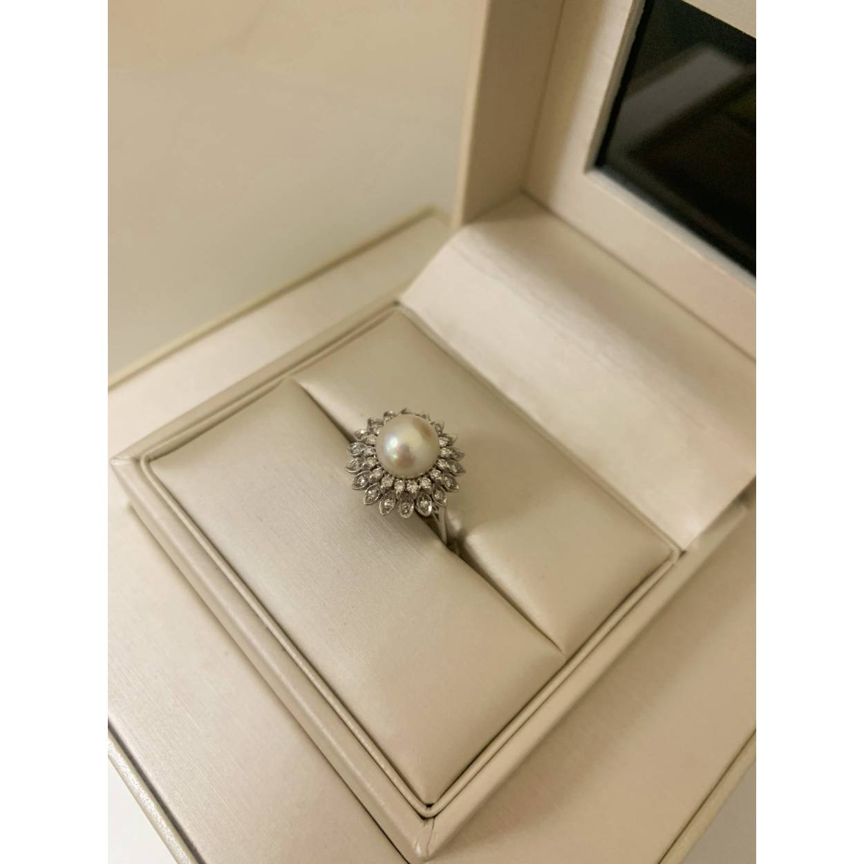 VINTAGE witgouden ring - dia. en parel