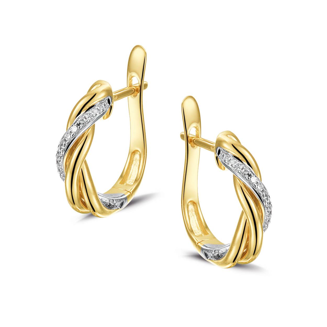 14 karaat geel met witgoud oorbellen 32 diamanten met 0,11 crt H/SI