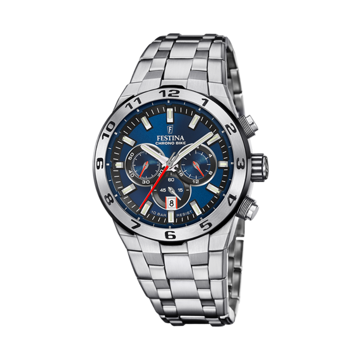 Stalen Festina horloge met Chronograaf en datum 10atm waterdicht