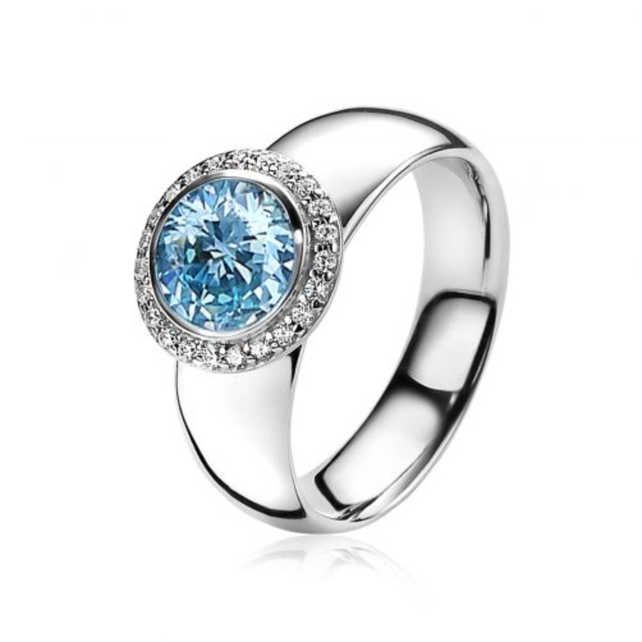 ZINZI zilveren ring rond blauw
