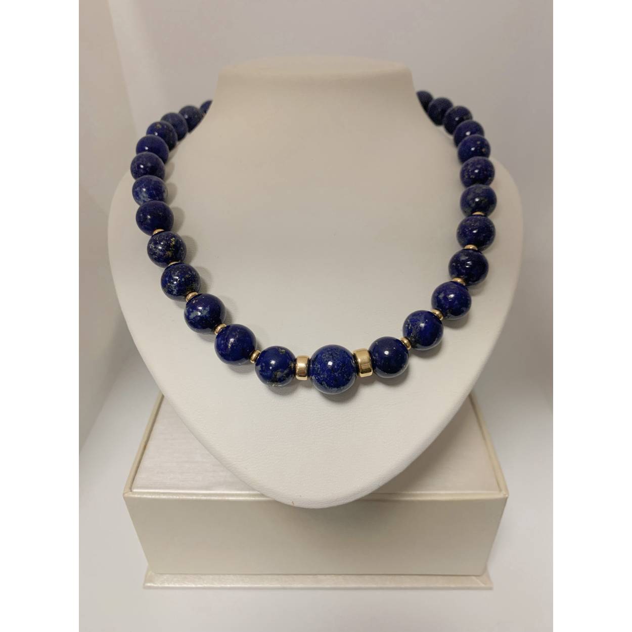 VINTAGE collier met lapis steen - gouden baksluiting 