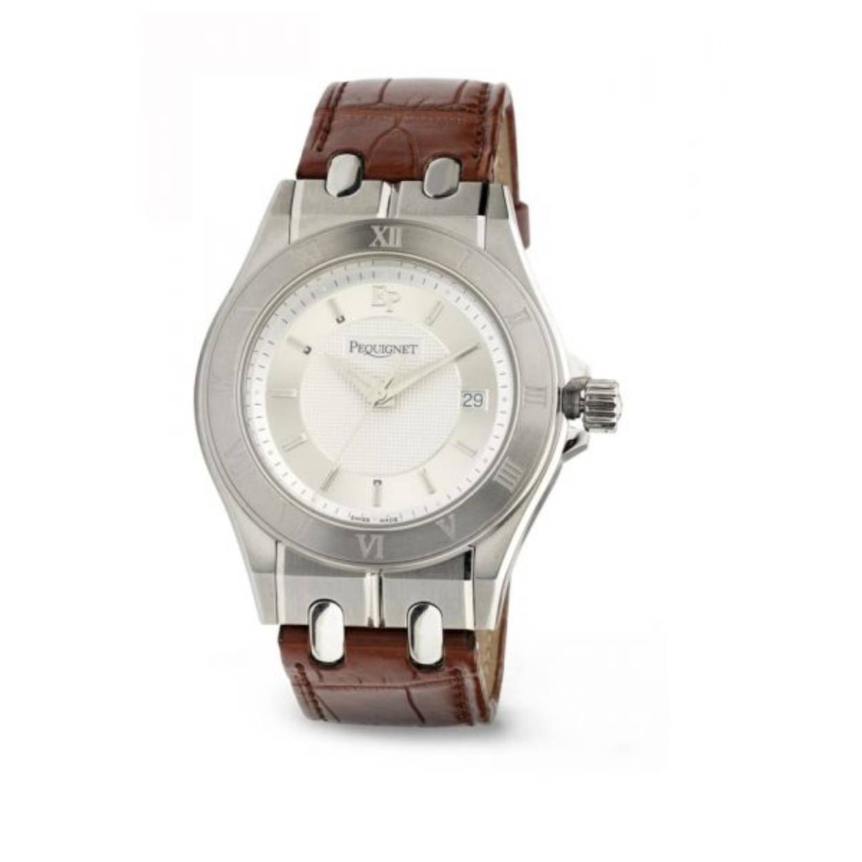 Omschrijving
 
Dit herenhorloge van Pequignet uit de Moorea Triomphe collectie is online te bestellen op onze webshop. Het luxe model met het referentienummer 8850433CG is voorzien van een Zwitsers Quartz-uurwerk, waar in het uurwerk een Quartz kristal is vewerkt die altijd trilt op dezelfde frequentie. Met behulp van deze trillingen wordt een signaal naar het tijdsmechanisme gestuurd waardoor de juiste tijd kan worden weergegeven. Op een bewerkte wijzerplaat word de analoge tijd middels zilverkleurige wijzers en indexen weergegeven. De bruine lederen horlogeband met krokodillenprint is bevestigd aan de ronde horlogekast, welke is afgewerkt met een vouwsluiting. Deze sluiting zorgt ervoor dat uw horloge niet zomaar van uw pols kan glijden en is tevens gemakkelijker om om en af te doen.
